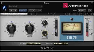 Waves CLA-76 compressor plug-in on snare drum (Universal Audio 1176 emulation)