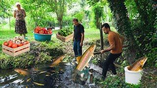 AZERBAIJAN Fish Farm | Cooking Crispy FİSH with Garlic on Sadj | Rural Life