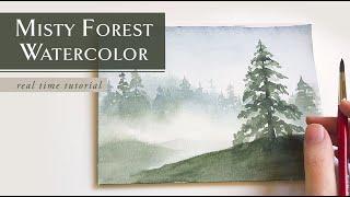 How to Paint Misty Forest Landscape Tutorial - Watercolor Fog for beginners