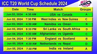 T20 World Cup 2024 Full Schedule & Time Table || ICC T20 World Cup 2024 Schedule