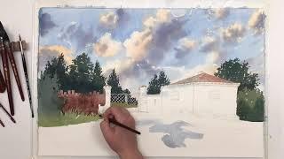 Watercolour landscape from Vyborg, Russia