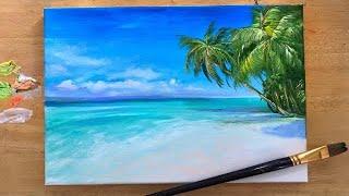 ACRYLIC PAINTING TUTORIAL | HOW TO PAINT A TROPICAL BEACH STEP by STEP