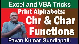 Excel VBA Macros: Char and Chr Functions ||  Print Alphabets || LIKE Operator Excel Functions