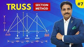 TRUSS BY SECTION METHOD SOLVED PROBLEM 7 IN ENGINEERING MECHANICS IN HINDI