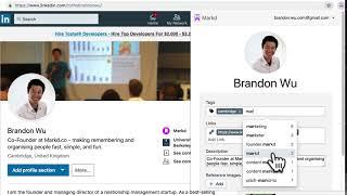 Tag suggestions on Markd Personal CRM - Browser Extension on Linkedin
