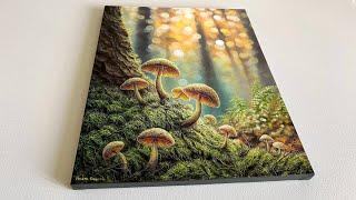 EASY Acrylic Painting Technique | Mushroom Forest Painting for Beginners