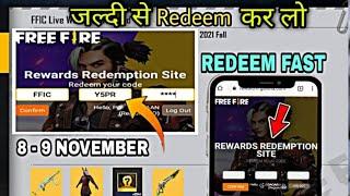 Free Fire Redeem Code 8 November | Ff redeem Code Today | Redeem Code Free Fire today