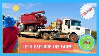 Farm Fun for Kids: Truck Towing Harvester, Feeding Farm Animals, Farm Adventures! 