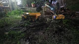 AWESOME RC DUMPER VOLVO A4OG / EXCAVATOR VOLVO 360L IN THE NIGHT  *1/14* #rc #hydraulic #xd #jdm