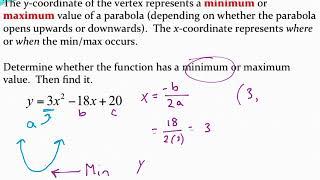 Finding the min or max of a parabola