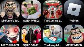 Mr Funny's ToyShop!,ALIEN PRISON,The Carnival of Terror,Roblox,MR YUMMY'S,SQUID GAME FAMILY...