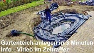 Gartenteich anlegen in 3 Minuten - Gartenteich mit Bachlauf bauen - Video im Zeitraffer Tempo