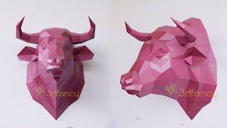 Instructions Making Bull Head For Wall Hanging From Paper,  DIY Bull Head Papercraft Head Trophy