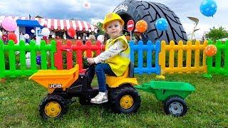 Nastya playing on the lego outdoor playground for kids