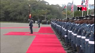 US President Barack Obama inspects guard of honour at State House