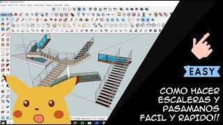 Como crear escaleras y pasamanos rápidamente en Sketchup usando plugins como Maj Rail y Maj Stairs