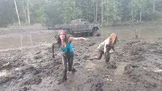 Muddy Girl Pulls Strap out to Stuck FORD