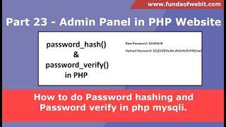 Part 23 - How to do Password hashing and password verify in php mysqli | Password Encrypt & Decrypt