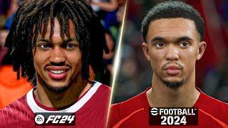 EA FC 24 vs eFootball 2024 - Liverpool FC Player Faces Comparison (Salah, Arnold, Jota, etc.)