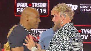 Jake Paul PUSHES Mike Tyson who LAUGHS in his face in intense Face Off in New York!