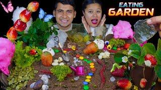 Garden Mukbang || Eating Whole Garden: Edible Glass, Earthworm,Soil,Stones, and More 