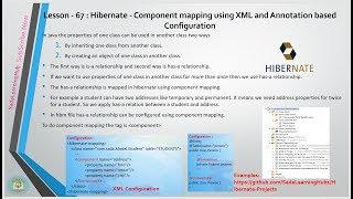 Lesson - 67 : Hibernate - Component mapping using XML and Annotation based Config