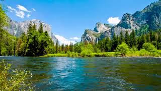 4k Merced River from Waterfall in USA Valley. Relaxing River White Noise/ Sleep/ Study/ Meditation.