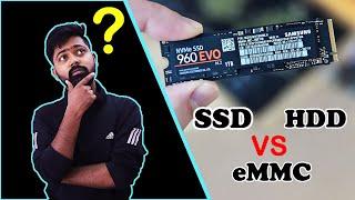 eMMC vs  SSD vs HDD Storage in HINDI