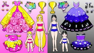 Paper Doll Dress Up - Pink VS Purple Mother & Daughter Dresses - Barbie Family Contest Handmade