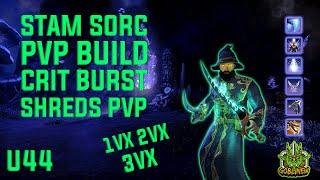 ESO STAM SORC PvP Build 1VX, 2VX, 3VX U44 l Crit Burst Shreds PvP l DW Melee Sorcerer Build l