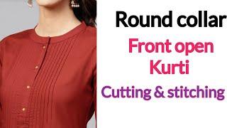 Perfect Round Collar Kurti Cutting & Stitching/Front Open Collar Kurti Malayalam