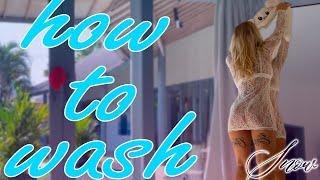 [4K USA Housewife] Transparent Window cleaning Haul blonde No Bra See Through Try On