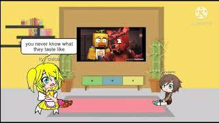 fnaf pole bear toy chica and fredrick  reaction to Freddy Fazbear