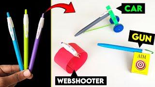 3 Amazing PEN toy , how to make pen spiderman launcher , homemade super gun , DIY pen car