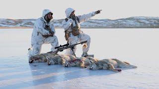Calling 5 Coyotes across a frozen lake! Amazing 4K Footage! Predator Hunting: SUPPRESSED "QUAD-OUT"