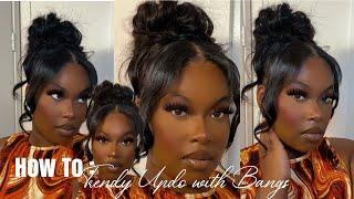 90’s Messy Curly Updo Tutorial with Bangs | ** No Glue Needed** |PROM 2023 HAIRSTYLES