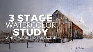 Winter Landscape with Weathered Barn [Easy Watercolor Workflow Tutorial]