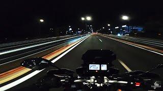 Night ride | Yamaha Tracer 900 MT 09 Akrapovic + Quickshifter | RAW Sound [Wheelie in front of Cops]