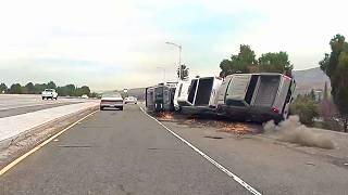 Trailer Full of Pickup Trucks Rolled Over! | Dashcam Stories 113