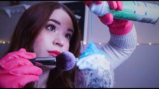 [ASMR] Plastic Wrap Over Fluffy Mic Cover | Shaving Cream | Brushing | Rubber Gloves (NO TALKING)