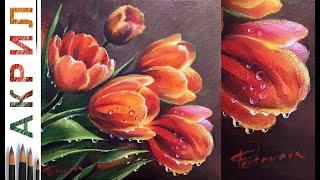 Тюльпаны и капли. Как нарисовать цветы АКРИЛ | Сезон 7-5 | Мастер-класс ДЕМО