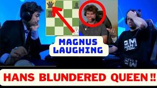 Hans Niemann blundered the QUEEN against Hikaru while Magnus Carlsen commentating!! | #chess #hikaru