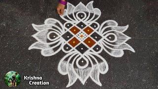 Maasi madham simple lotus rangoli | 5x1 dot easy padi kolam | pandaga muggulu | Beautiful rangoli