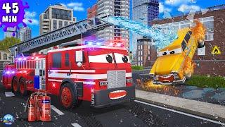 Fire Accident Rescue:Criminal Truck Chasing Super Car | Fire Engine & Police Cars Rescue Compilation