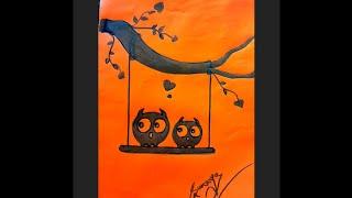 How to draw owl couple on tree️/#viral #short #owlart #easydrawing please subscribe my channel