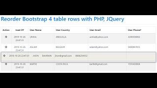 Reorder Bootstrap 4 table rows with PHP, JQuery in Urdu / Hindi - Learncodeweb