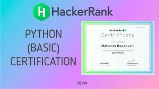 Python (Basic) Certification | Hackerrank Certifications