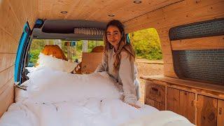 VAN TOUR of my tiny caddy camper | How it all works - bed, kitchen, table, power