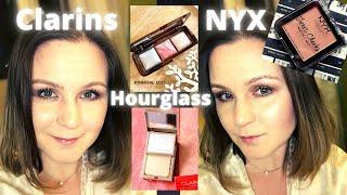 СИЯЮЩАЯ кожа с палеткой Hourglass. Пудра Clarins без талька. Скульптор NYX.  Макияж лица, контуринг