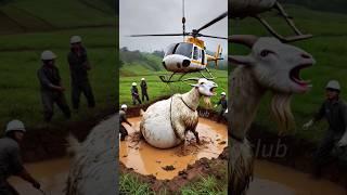 Farmer's rescued a heavy goat stuck in mud #humanity #animals #rescueanimals #goat #veterinary